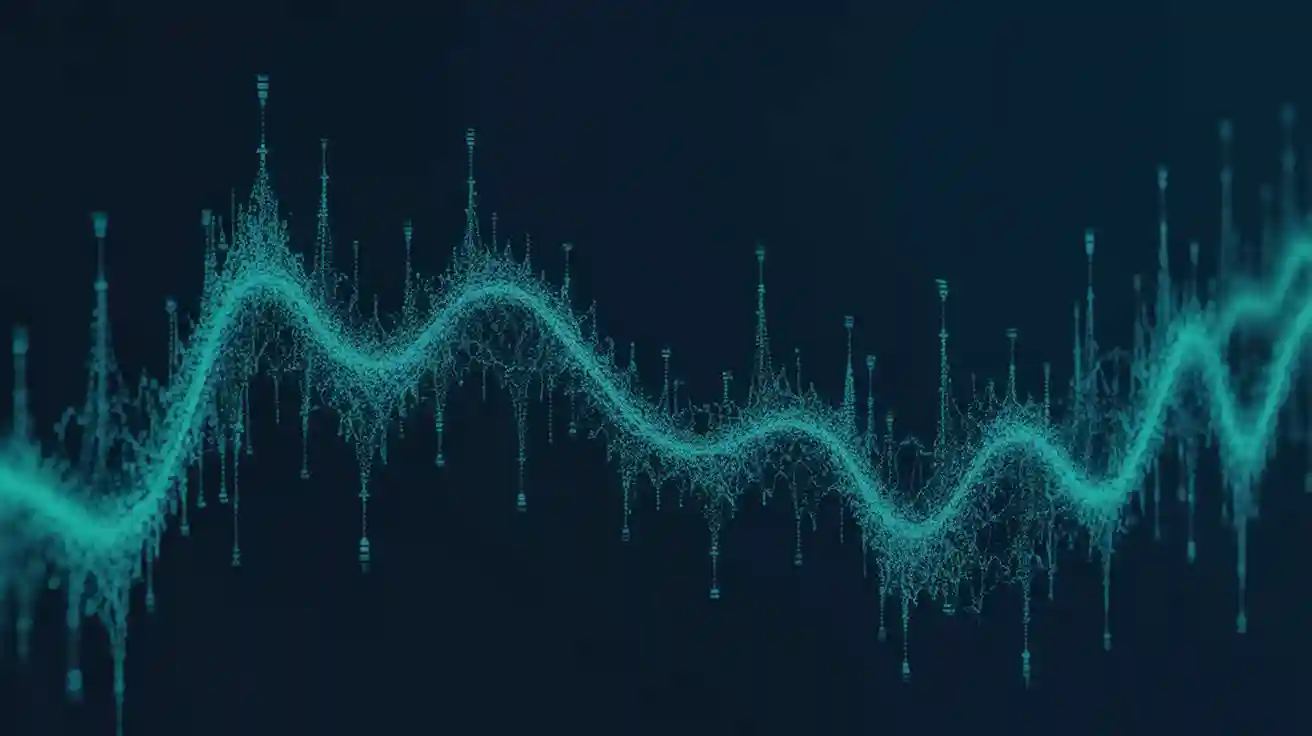 An abstract visualization of data points shifting over time, representing AI drift.
