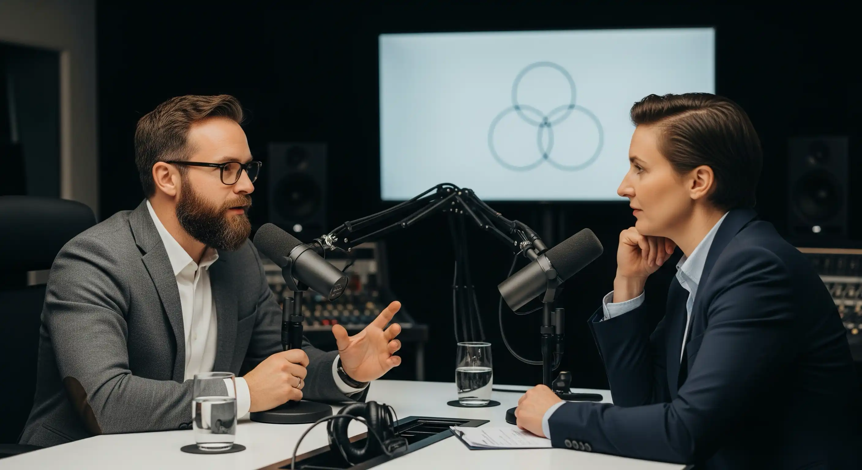 A conceptual image representing an audio podcast on AI and regulatory compliance.